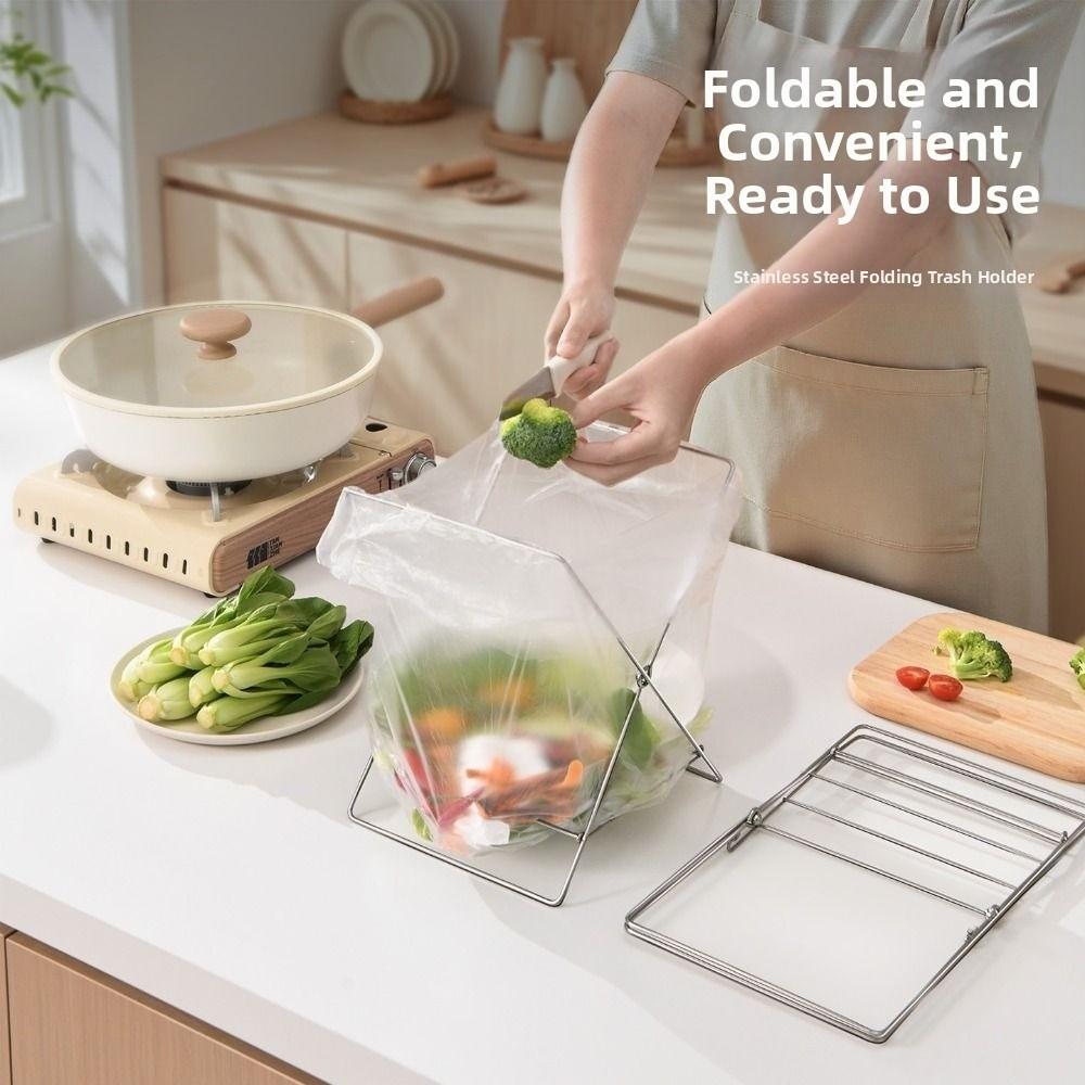 Stainless Steel Garbage Bag Bracket Compact Sink Towel Rack Sink Garbage Organizer Camping