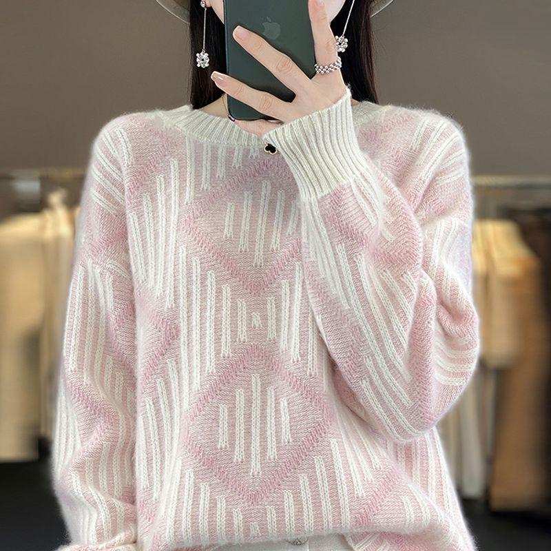 

Idle Style round Neck Multicolor Cashmere Knitting Sweater Women 2025 Autumn and Winter Clothing New Loose Thick Wool Base Shirt Lavender XL(57.50 kg-65.00 kg)