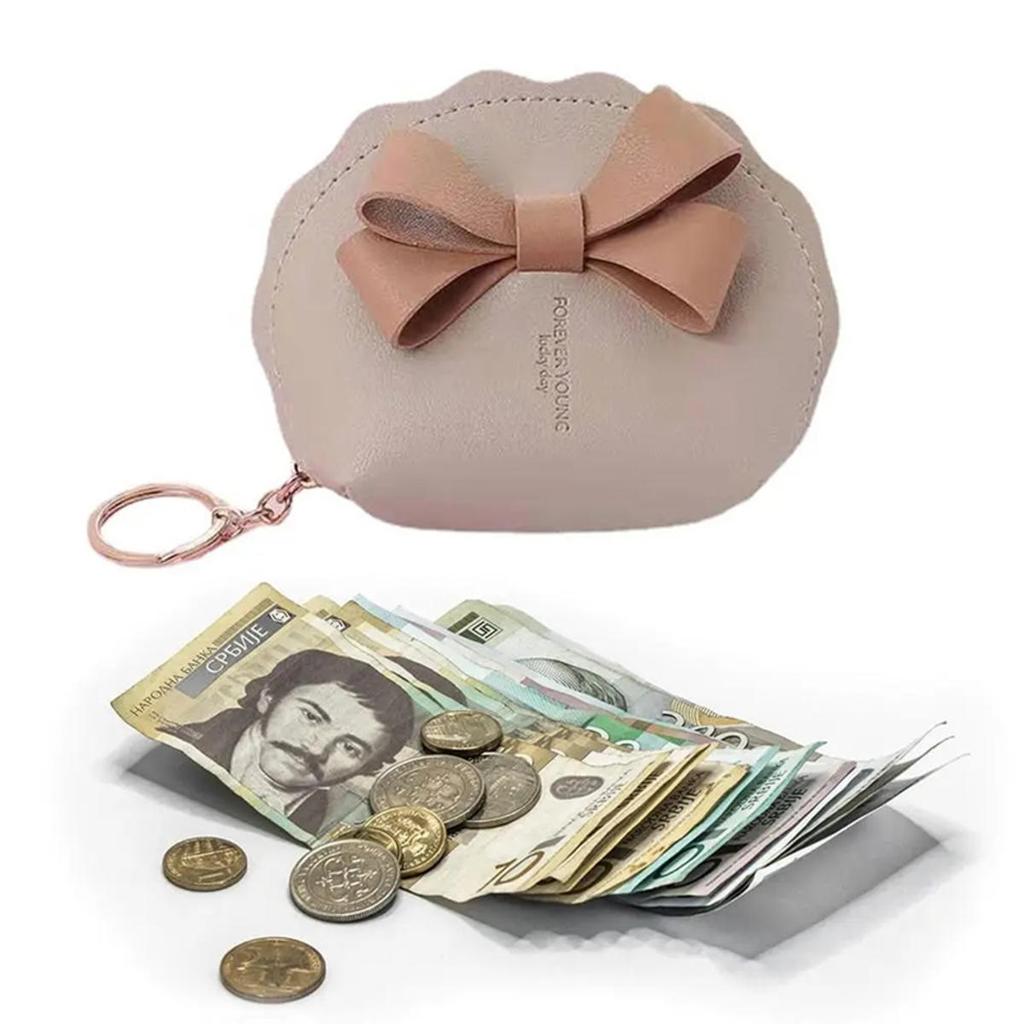 Cute Bow Small Bag Women PU Leather Coin Purses Fashion Zipper Handbag Girls Coin Card Holder for Kids Purses Keychain Wallet
