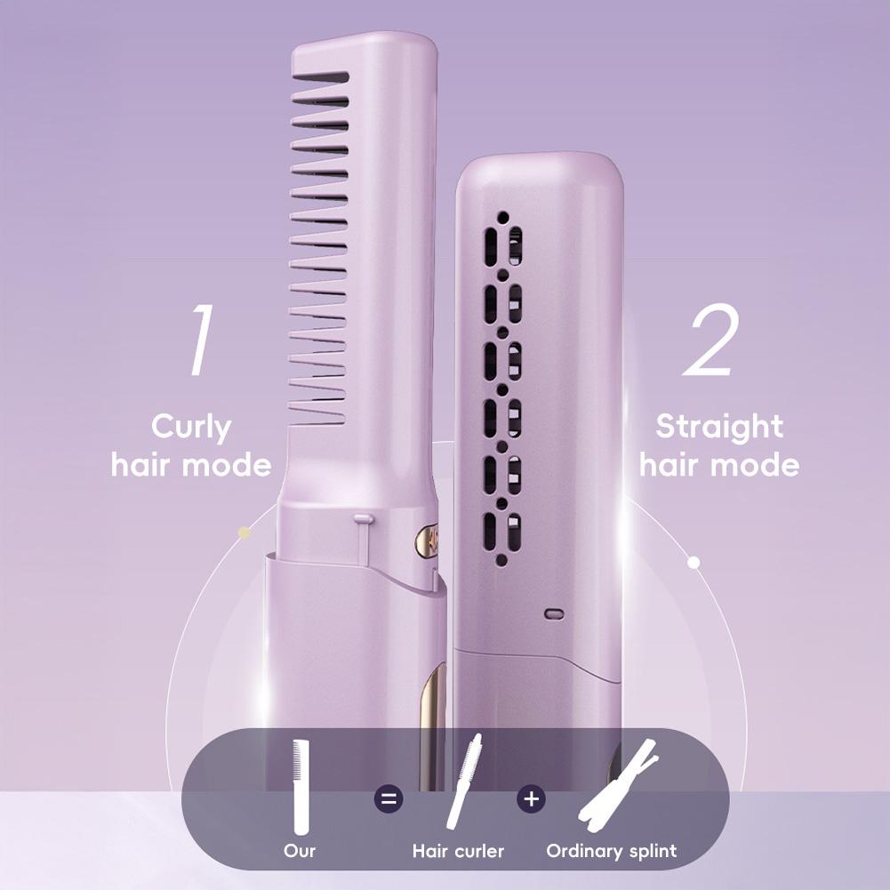 2-in-1 Mini Travel Hair Styler Wireless USB-C Rechargeable Curling & Straightening LCD Comb Auto Shutoff for Travel Beauty Hair Tool