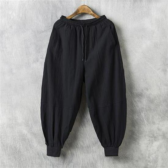 Men's Wide-Leg Cotton-Linen Harem Pants - Casual, Loose Fit with Cuffed Ankles, Ideal for Spring/Summer Fashion.