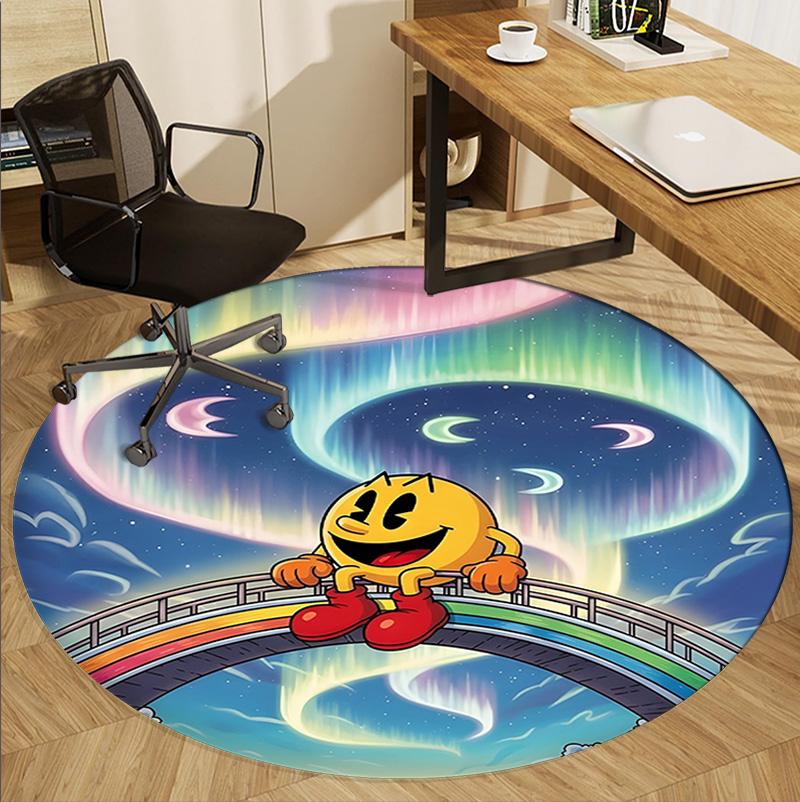 PAC Pattern Round Rug, Indoor/Outdoor Mat, for Picnic, Gameroom, Bedroom, Office, Living Room, Home Decor Carpet, Birthday Gift