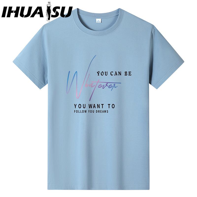 IHUASU Kortermet t-skjorte i bomull for menn mote løs halvermet skjorte med trykt medfølende skjorte