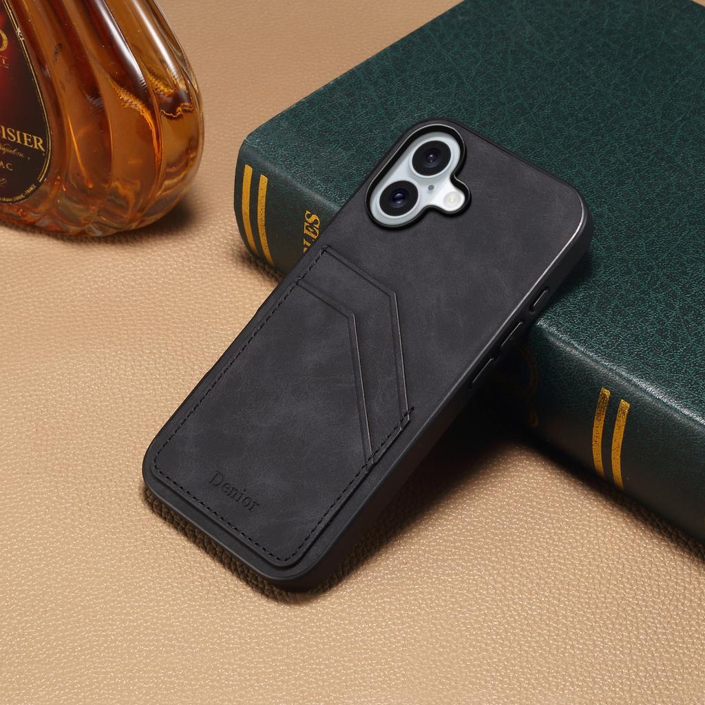 DENIOR For iPhone 17 Case Dual Card Slots PU Leather+TPU+PC Phone Cover