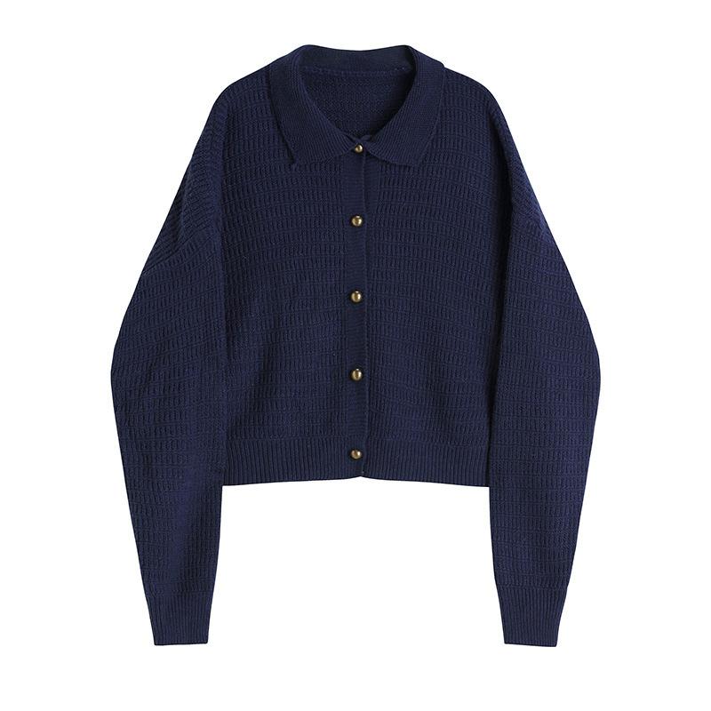 

Spring and Autumn niche versatile outer wear long-sleeved knitted sweater lapel design temperament thin coat top women s average size