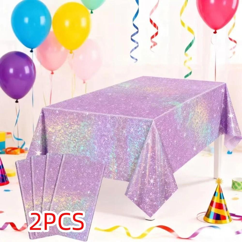 2Pcs Iridescent Effect Rectangle Table Covers Birthday Tablecloth  Wedding Supplies