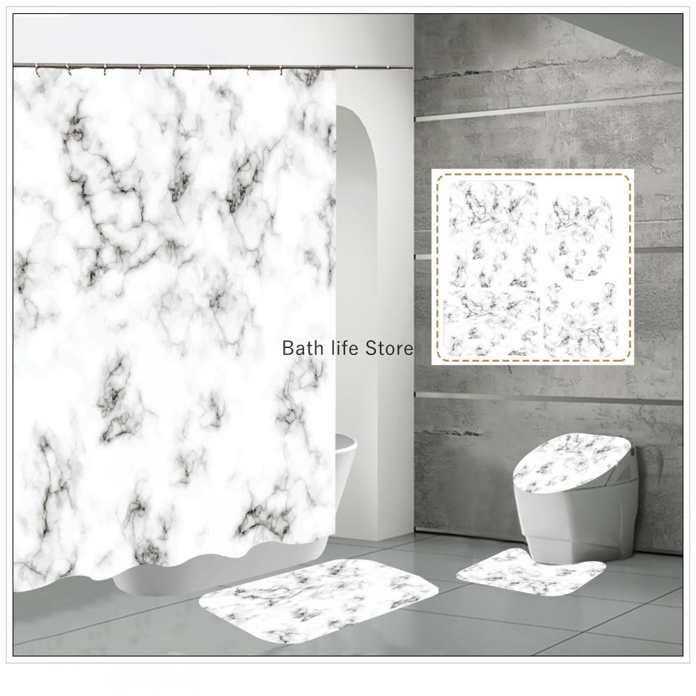 Luxury Golden White Marble Shower Curtain Modern With Non Slip Rug Mat Bathroom Waterproof Polyester Fashion Home Decor 180x180