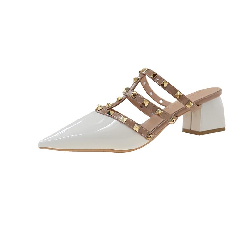 Sexy Women Pointed Toe Slippers Summer Mules Shoes Woman Heeled Sandals 2025 Trend Dress Pumps Shallow Chunky Slingback Slides