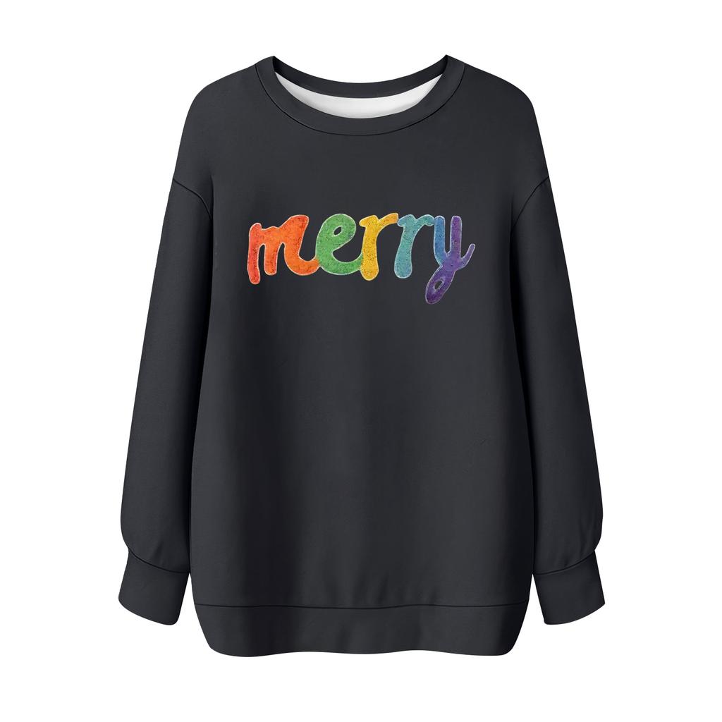 Damen Weihnachts-Print Rundhals Langarm T-Shirt Sweatshirt Oberteil