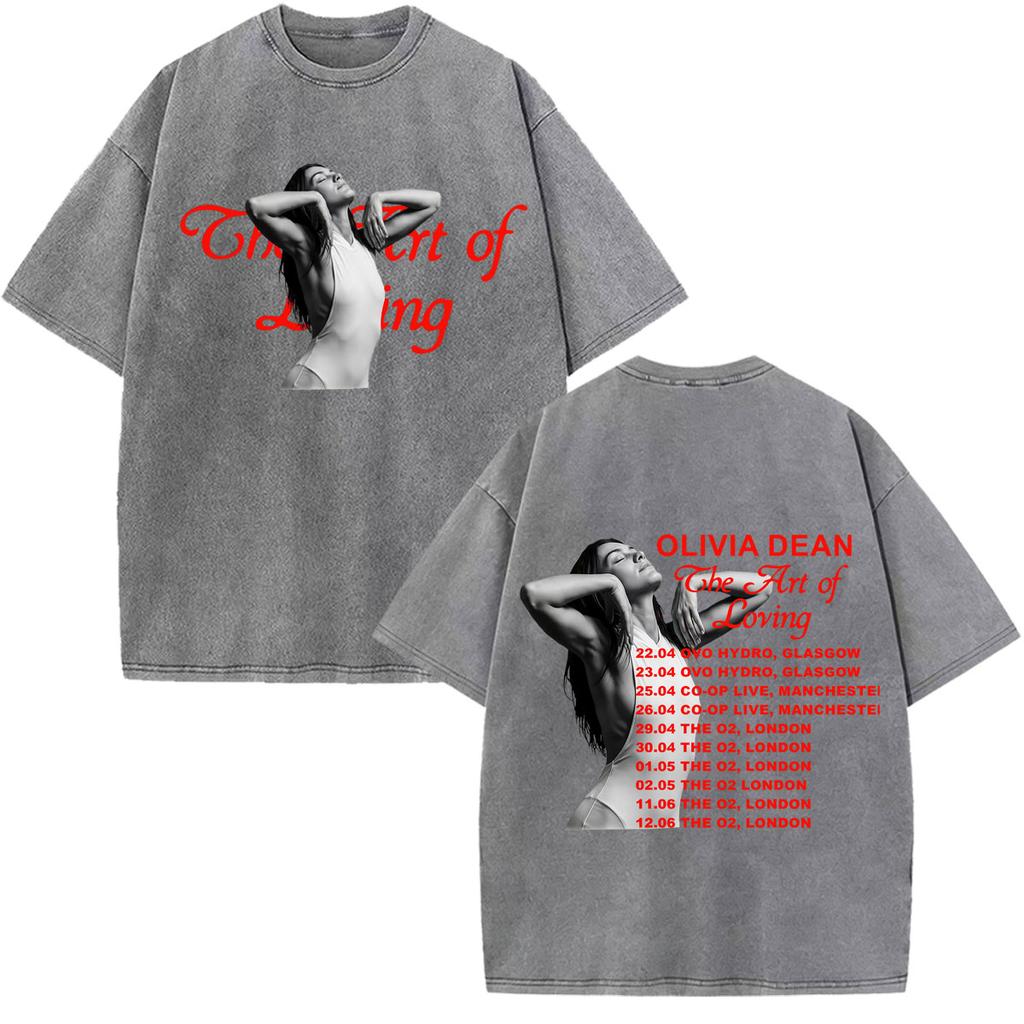 Olivia Dean Art Of Loving Tour 2026 Graphic Vintage Washed Tshirt Unisex Unisex Summer Loose Casual Cotton Oversized Tshirts Tops
