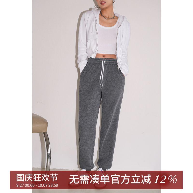 

Discoglam Thin American Retro Jogger Pants Sports Pants Basic Daily Style Light Skin Minimalist Classic Sweatpants for Women Dark gray trousers S