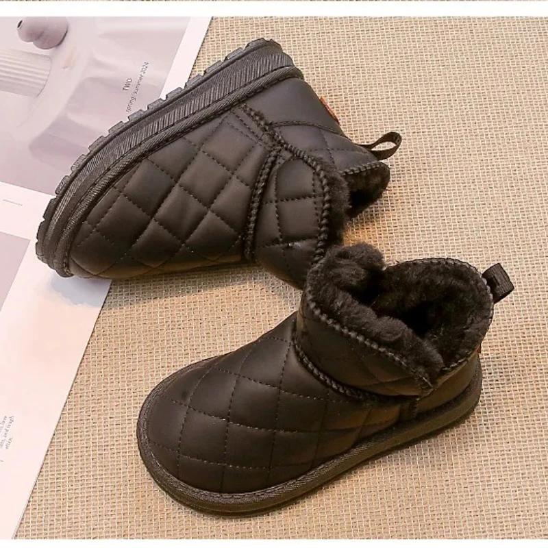 Winter Snow Boots Boys Add Velvet Thickened Cotton Thick Soft Soled Short Boots Girls Comfortable Solid Color Kids Shoes