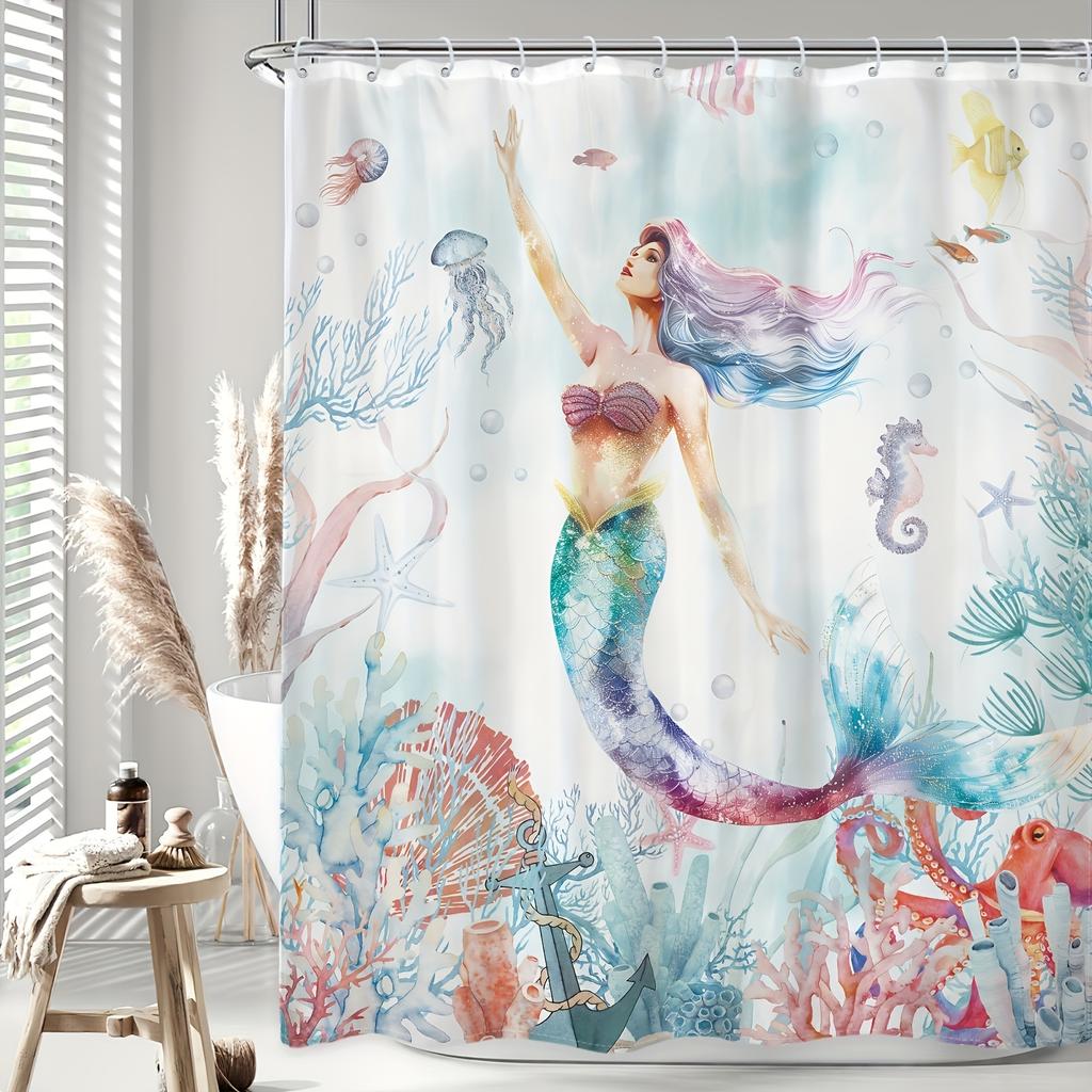 Enchanting Mermaid with Colorful Fish shower curtainshower curtain- Soft Microfiber for Travel, Pool & Spa - Perfect Gift for