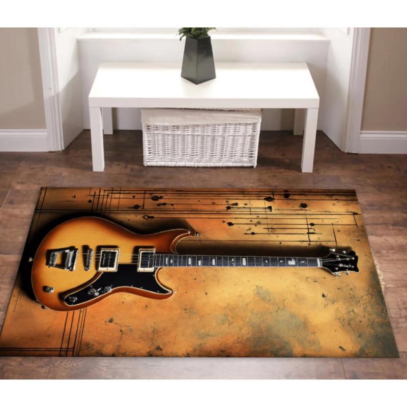 Guitar Print Music Theme Rug Modern Instrument Pattern Large Area Carpet Custom Iconic Design for Living Room Home Decoration