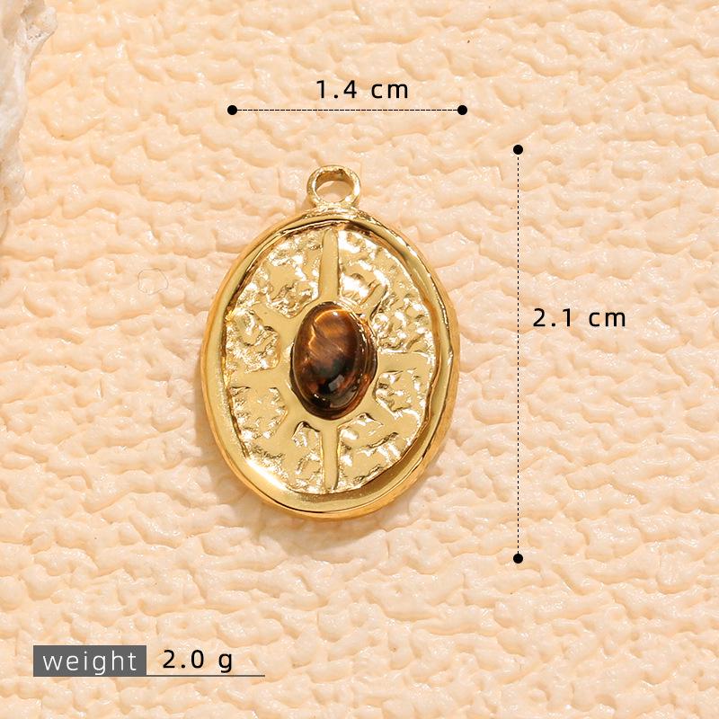 Stainless Steel Oval Star Tiger Eye Stone Pendant Jewelry