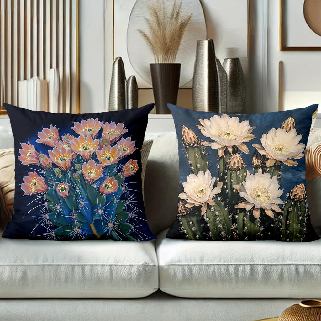 Cactus Flower Printed Throw Pillows for Home Decor Polyester Pillowcase, Sofa Decorative Cushion Cov Headboard Pillow
