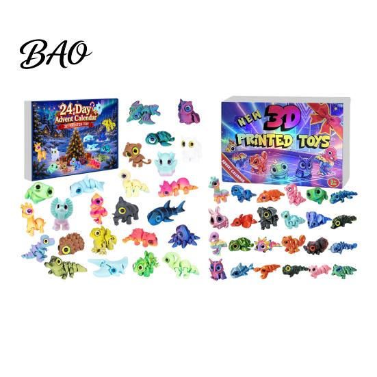 Winter Holiday Activities 3D Printed Animal Advent Calendar, 24-Day Dinosaur Ocean Land Fun Interactive Toys for Kids Figure Countdown Set, Christmas