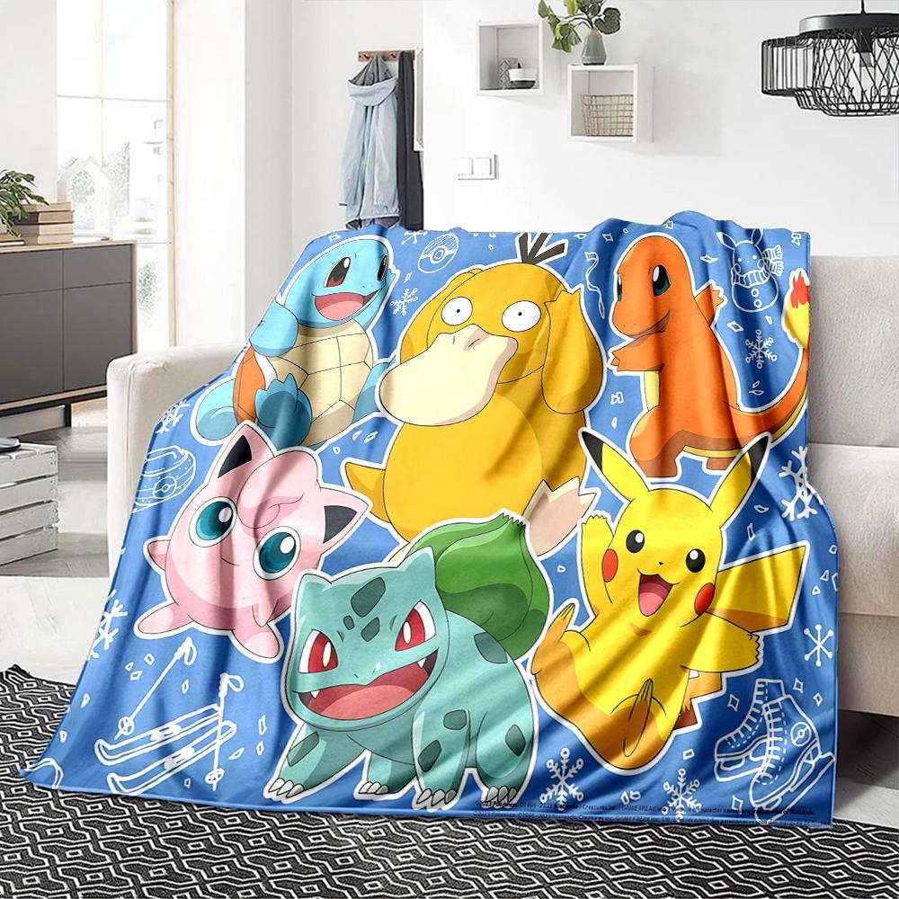 Pikachu Friends Winter Scene Blanket Soft Throw Blanket For Home Bedroom Bed Sofa Travel Office Solid Christmas Blanket