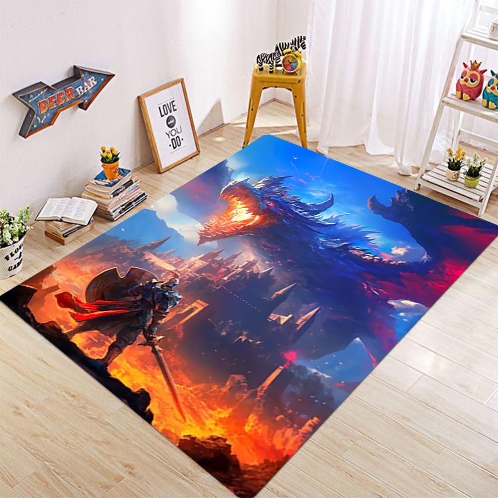 3D HD Drachen-Print Teppich Mysteriöses Wohnzimmer Schlafzimmer Dekoteppich Flur Badezimmer Rutschfeste Bodenmatte