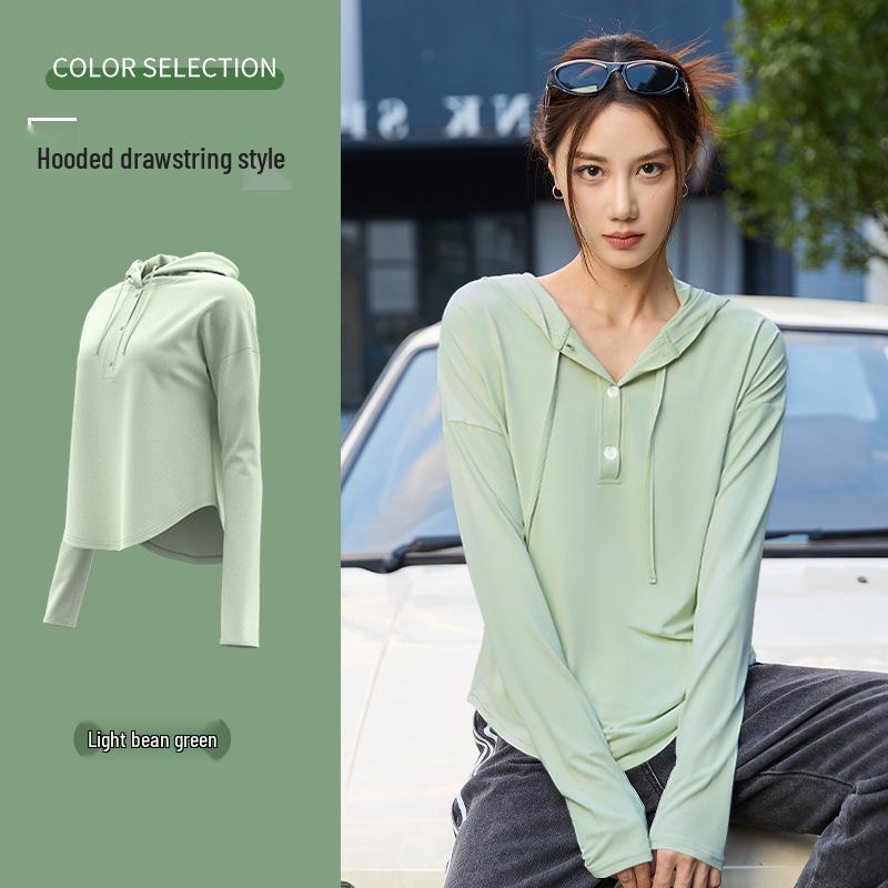 

Летний спортивный топ с капюшоном и длинным рукавом для йоги и бега, свободного кроя для улицы Medium