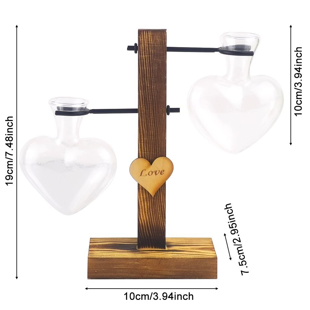 Heart Shape Hydroponic Flower Vase Wooden Stand Transparent Glass Vase Wood Frame Vase Home