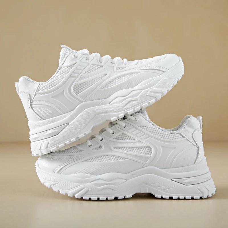 Fashion White Sneakers Women 2025 New Leather Chunky Sneakers Women's Sports Shoes Thick Tennis Vulcanized Shoes Basket Platform Shoes