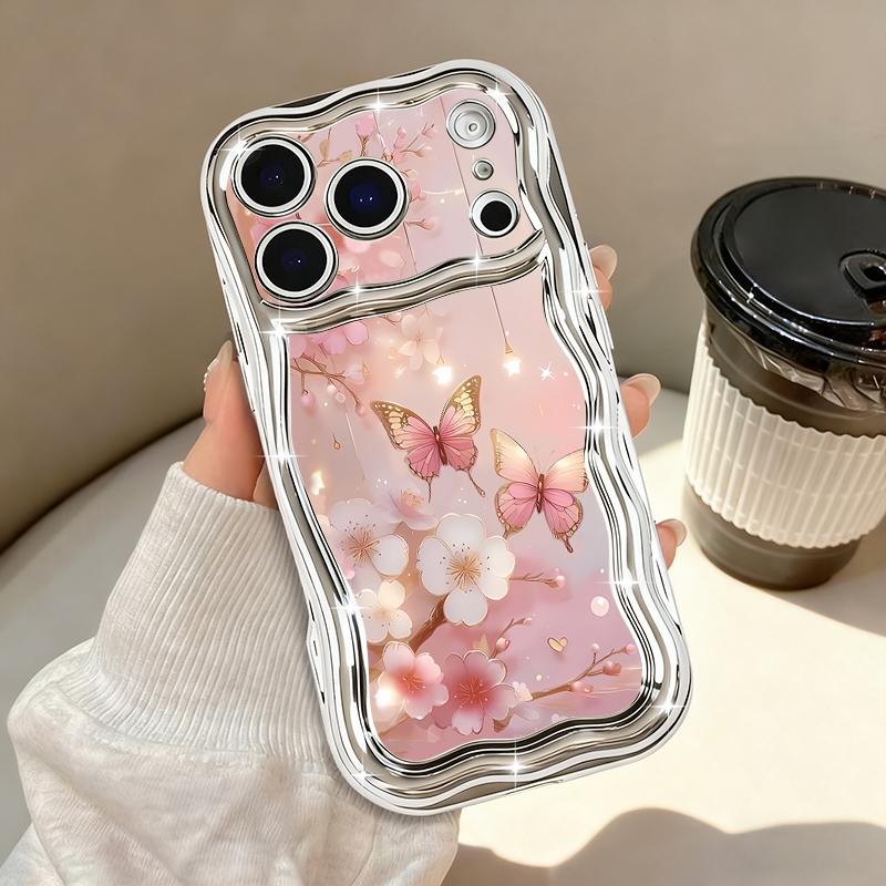 Butterfly Flowers Print Phone Case For iPhone 17 Pro Max Air 16e 16 15 14 13 Pro Max 12 11 Shockproof Luxury Plating TPU Cover