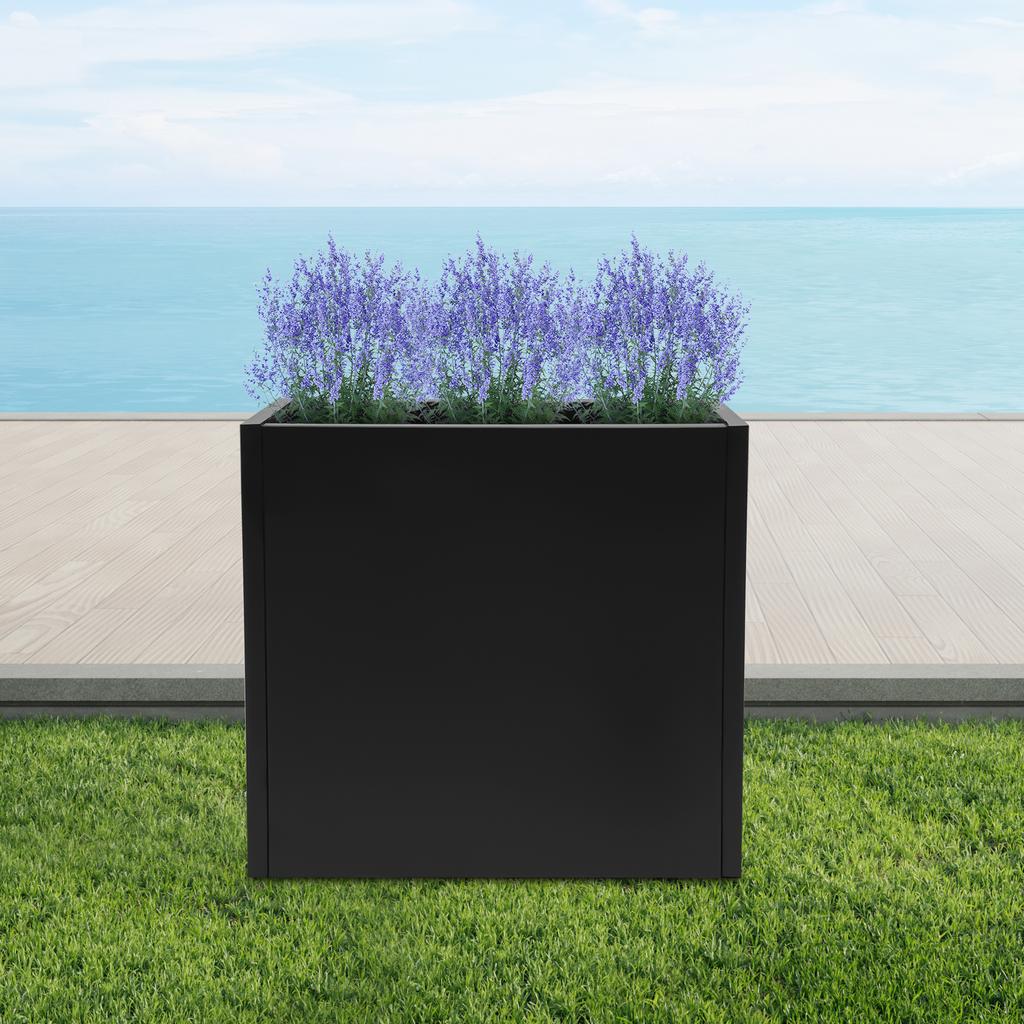 Large Rectangular Metal Planter Box with Removable Divider, Black Tall Indoor Outdoor Flower Pot for Garden Patio Balcony Decor