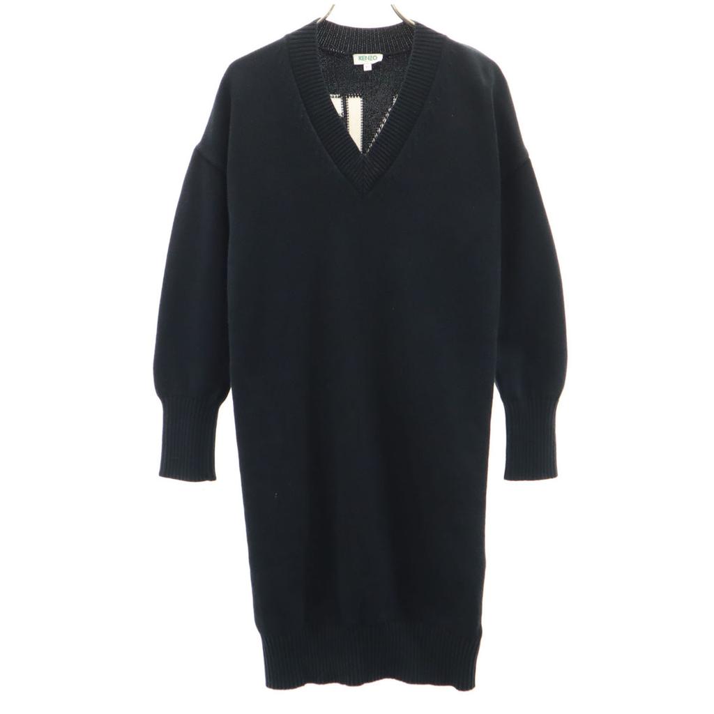 KENZO Long sleeve V-neck knit one piece XS Navy system Women Used