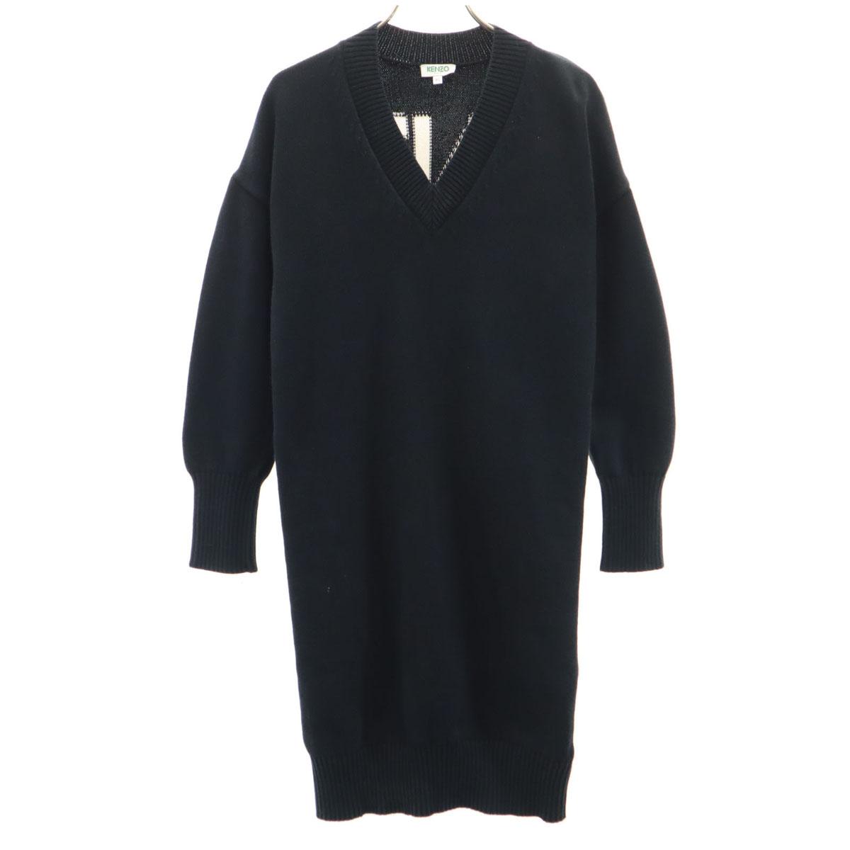 

KENZO Long sleeve V-neck knit one piece XS Navy system Women Used
