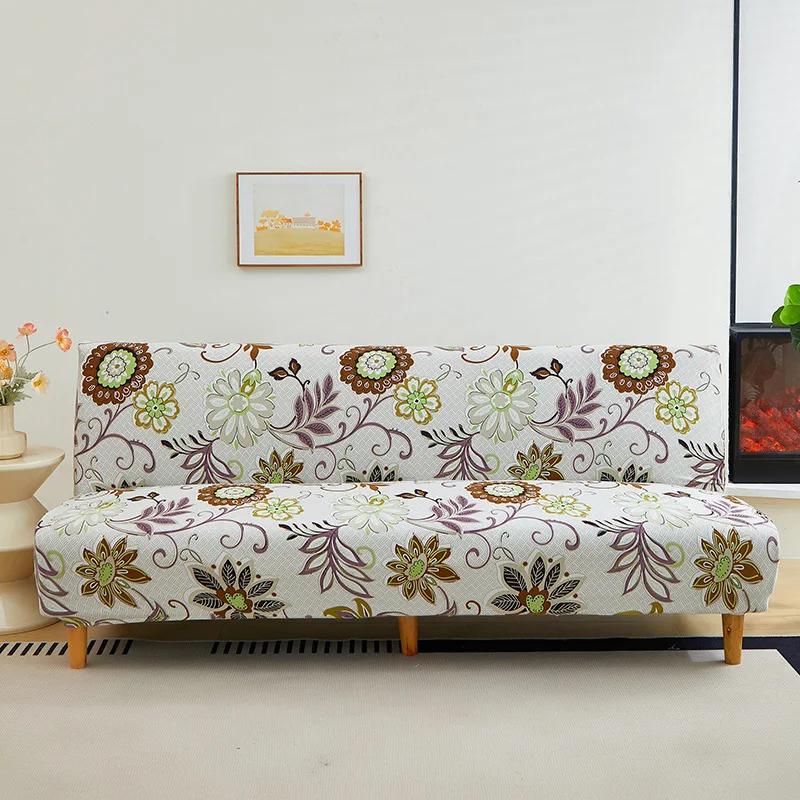 

Printed Fitted Couch Cover Armless Futon Slipcovers Stretch Folding Sofa Bed Cover with Elastic Bottom 150-190cm