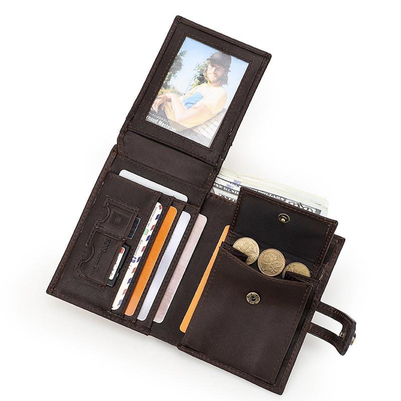 Retro Crazy Horse Leather Men's Wallet Buckle RFID Anti Theft Brush