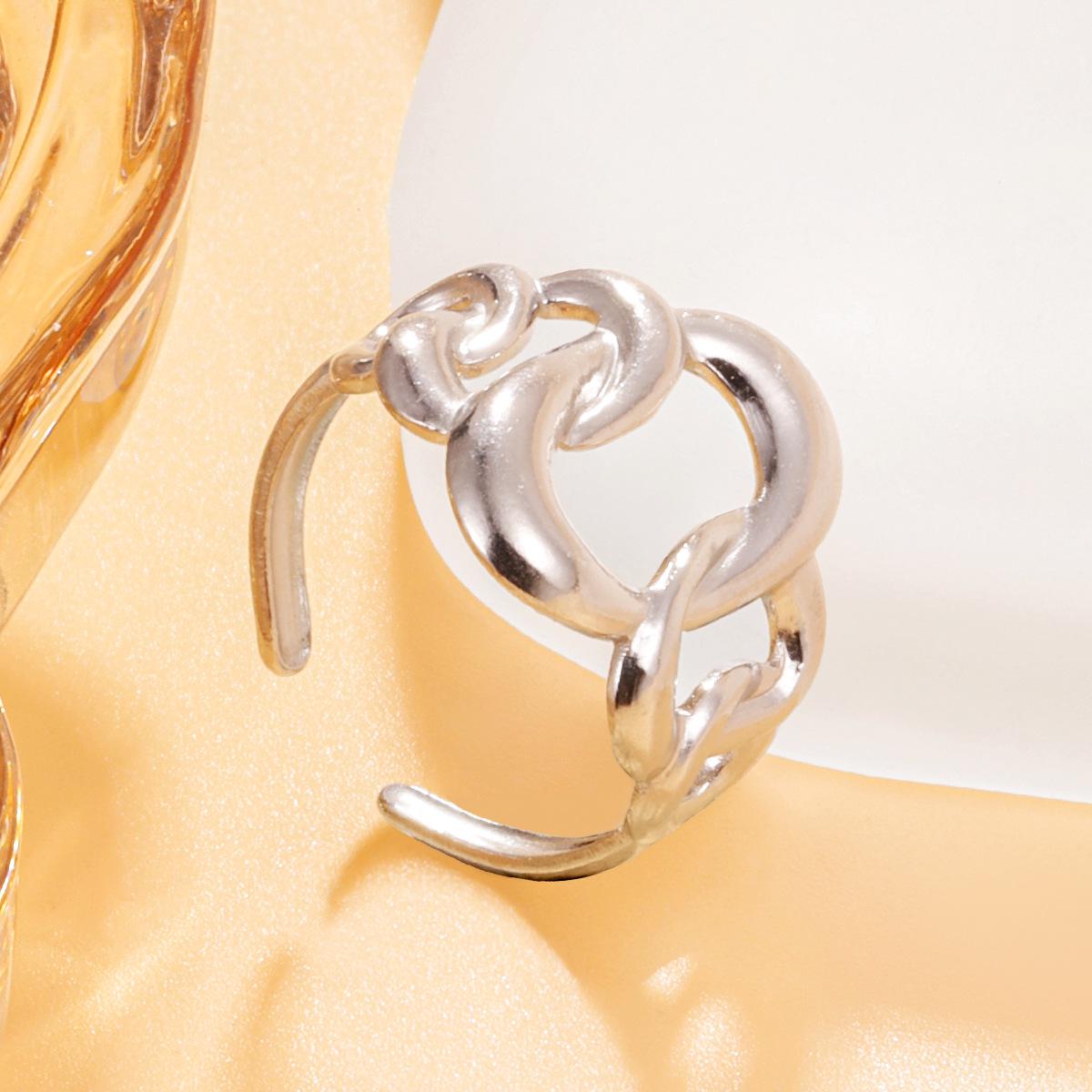 18K Gold Geometric Chain Stainless Steel Ring for Women - Fashion Ins Style