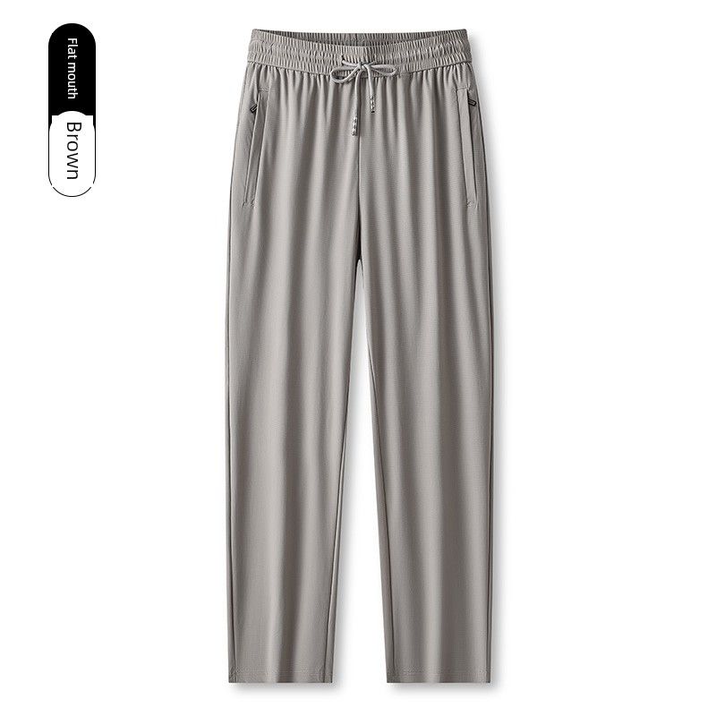 Foreign Trade Export Surplus Summer Men's Elastic Ice Silk Loose Straight-Leg Sports Quick-Dry Cool Casual Long Pants