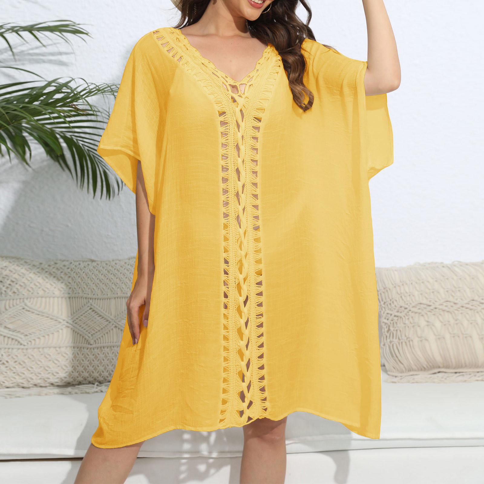 

Женское свободное платье ручной работы в стиле пэчворк с цветочным принтом, пляжное бикини, наружные накидки One Size жёлтый