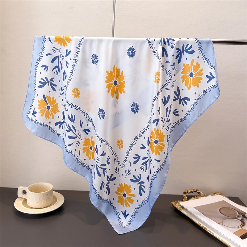 Korean Version Of Printed Imitation Silk Scarf Square Scarf High-End Shawl Versatile Neck Small Square Scarf Headscarf Female