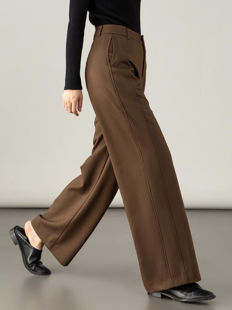 Women's Autumn 2025 High-Waisted Lyocell Wool Pants - Narrow to Wide-Leg, Drapey, Floor-Length Trousers.