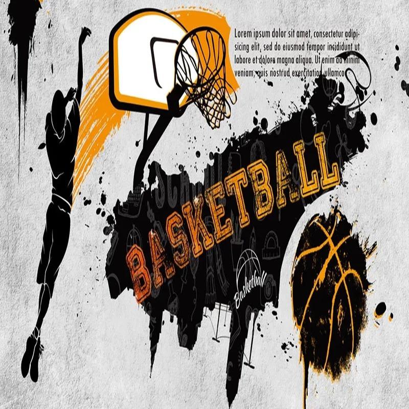 Retro 3d Wallpaper Black And White Graffiti Basketball Cement Wall Murals Restaurant Cafe Bar Wall Papers