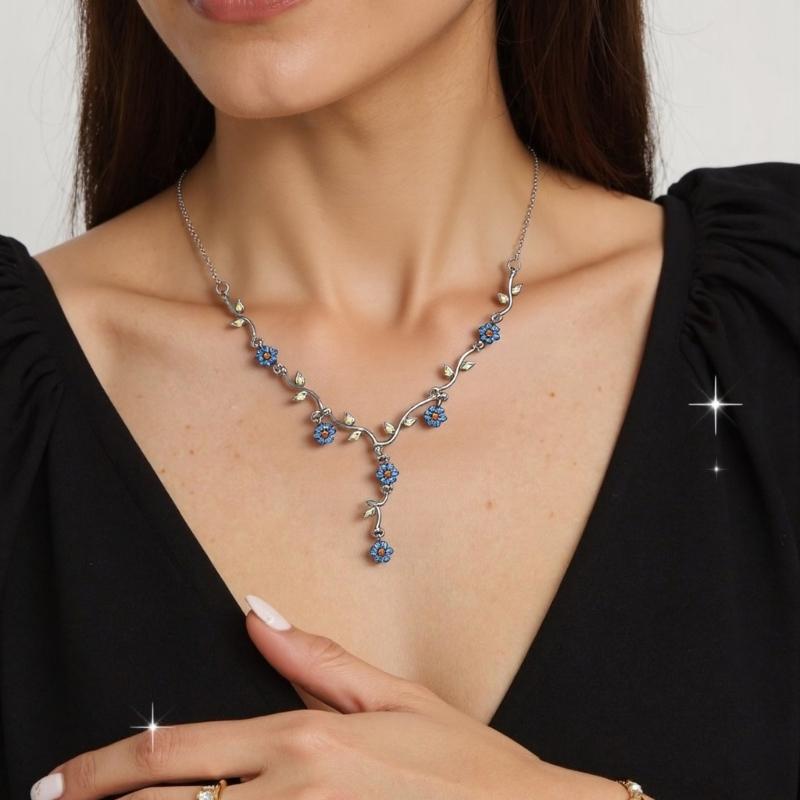 Adjustable Length Blue Plum Flower Necklace Comfortable Lightweight Neckchain Trendy Accessory for Casual Outfits