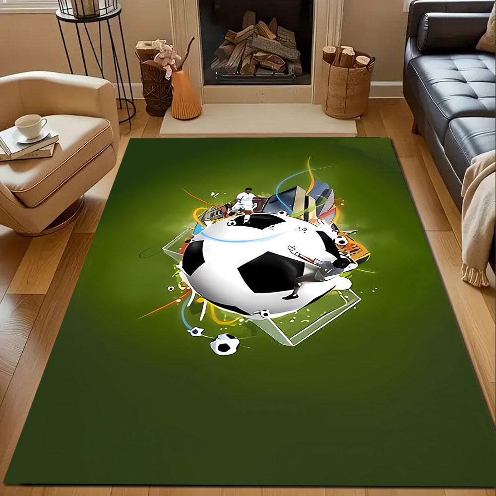 Dynamic Soccer Scene Rug Design Patterned Carpet, Non Slip Mat Suitable for Living Room and Bedroom Sofas