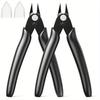2pcs Precision Flush Cut Nippers - 5" Stainless Steel Wire Cutters with Black Plastic Handles for Jewelry, 3D Printing & Zip Tie Removal
