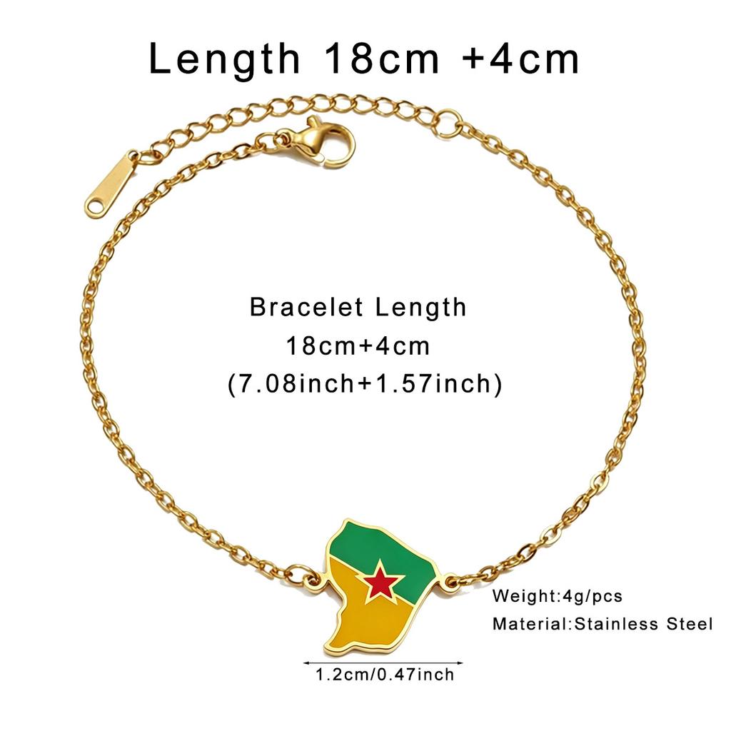Reunion Guadeloupe Martinique French Guiana Enamel Dainty Chain Bracelet 304 Stainless Steel Patriotic Souvenir Wrist Jewelry