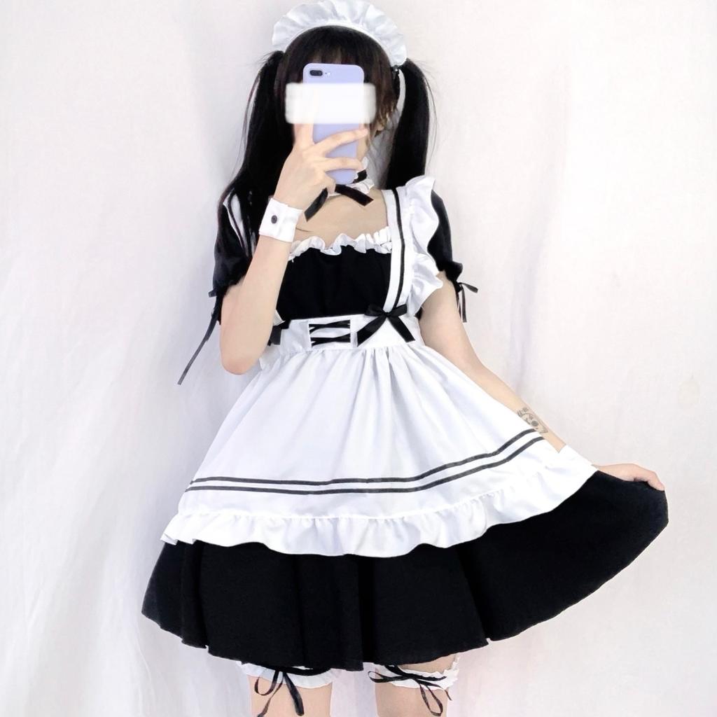Cos sweet beautiful woman maid outfit red sweetheart maid uniform dress suit women's clothing