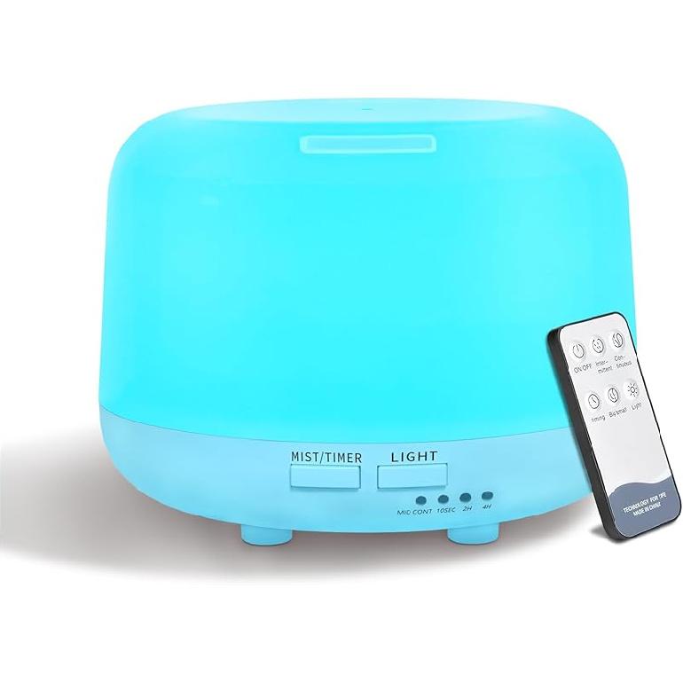 300ML Essential Oil Diffuser, Remote Control Ultrasonic Aromatherapy Oil Diffusers Cool Mist Humidifier, Waterless Auto-Off and 7 LED Light Colors