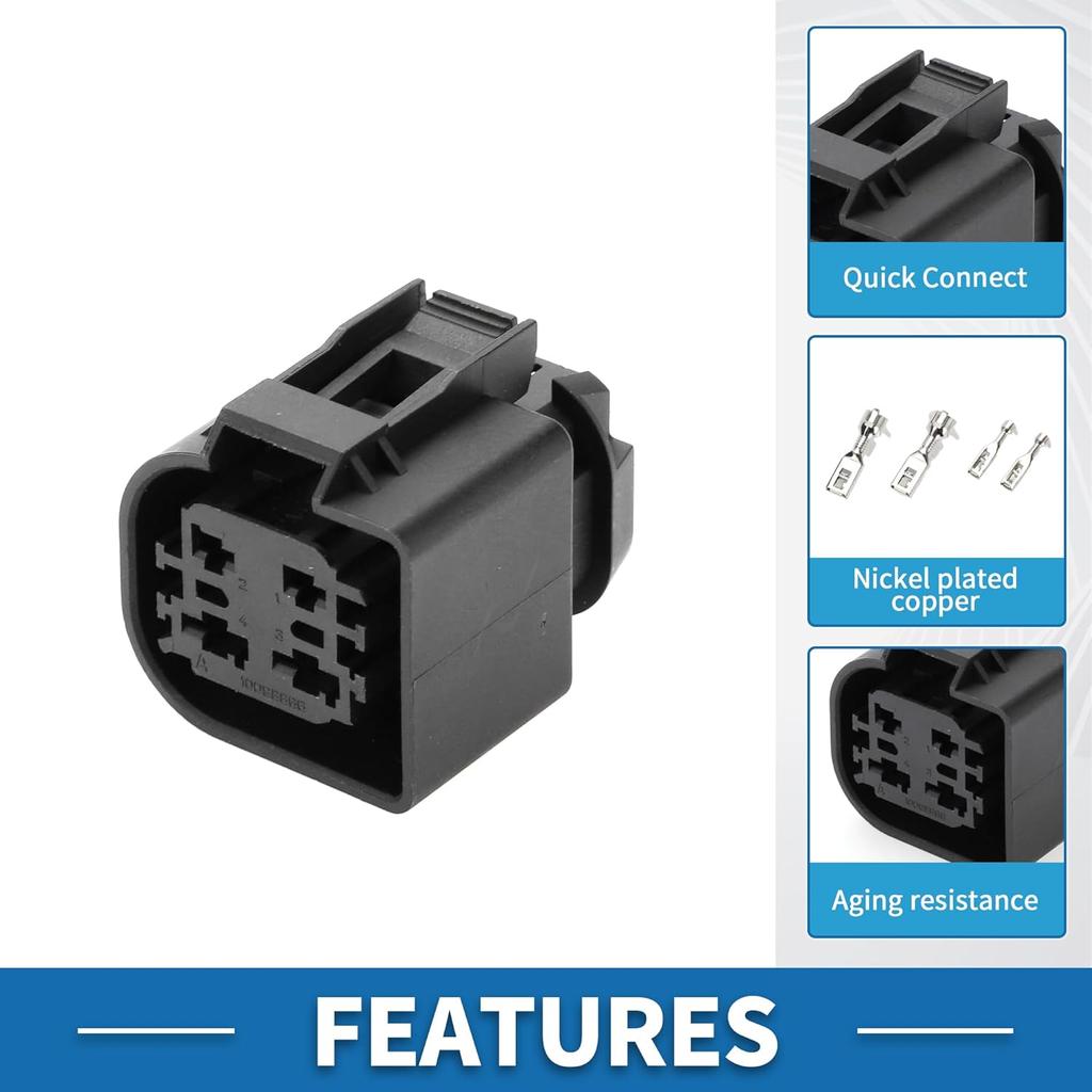 4 Pin Electric Water Pump Connector Plug No.10098866 3.5/6.3mm Series Female Wire Terminal for BMW Pierburg CWA400 Plastic Tin-Plated Copper Black 1