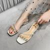 Summer Sandals Women Low -Heel Rhinestones Black Korean Fashion Wear High -Heel Slippers Girls Large Shoes Free Delivery