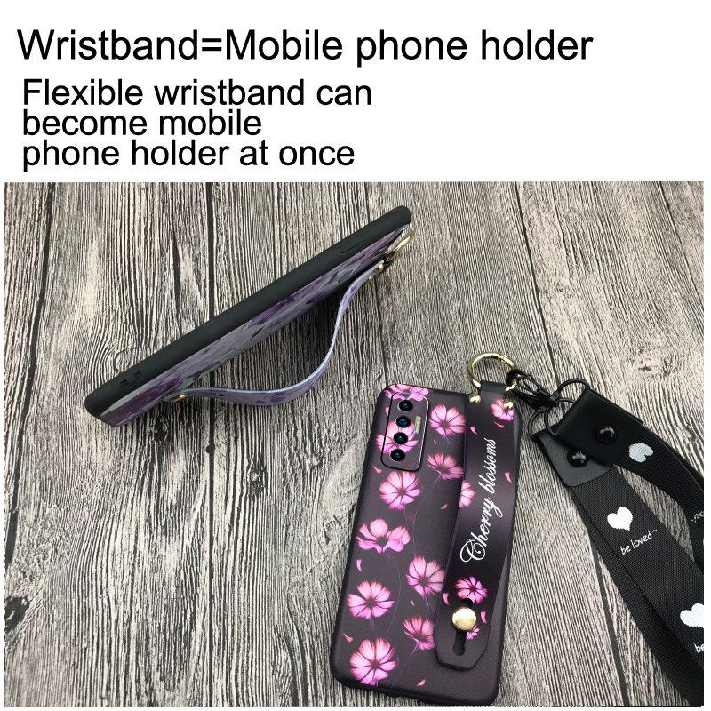 Soft case Silicone Phone Case For Tecno Camon17P Dirt-resistant Flower Durable Wrist Strap Wristband Lanyard Ring