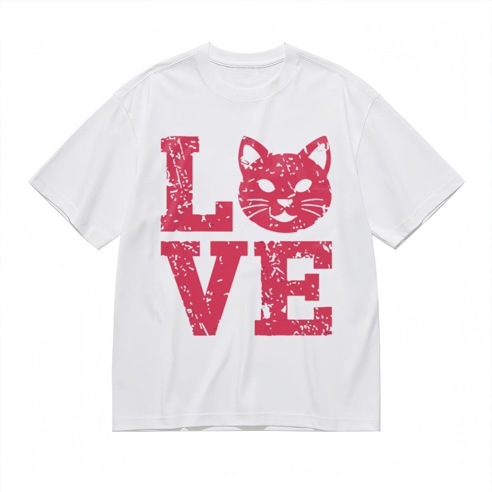 

Women s Fashion Comfortable Classic T-Shirt Distressed LOVE Cat Design Tee USA M
