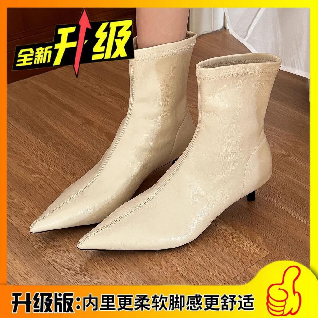 Vintage Brown Soft Leather Cat Heel Boots Women's 2025 Autumn New Fashion and Versatile Small Heel Leather Boots Women's Fashion Boots