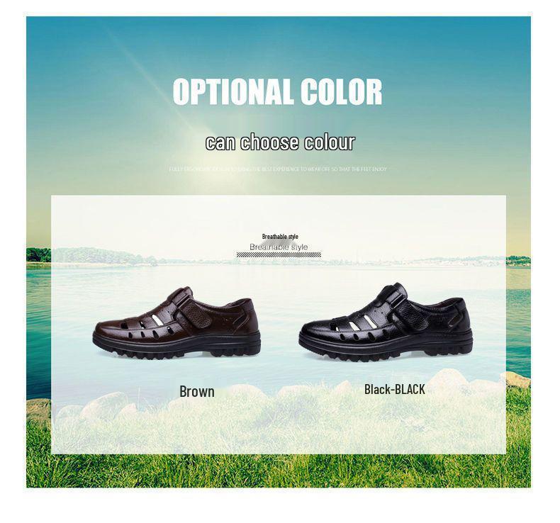 Męskie sandały z prawdziwej skóry z ażurowym wzorem - Oddychające letnie modne buty dla taty